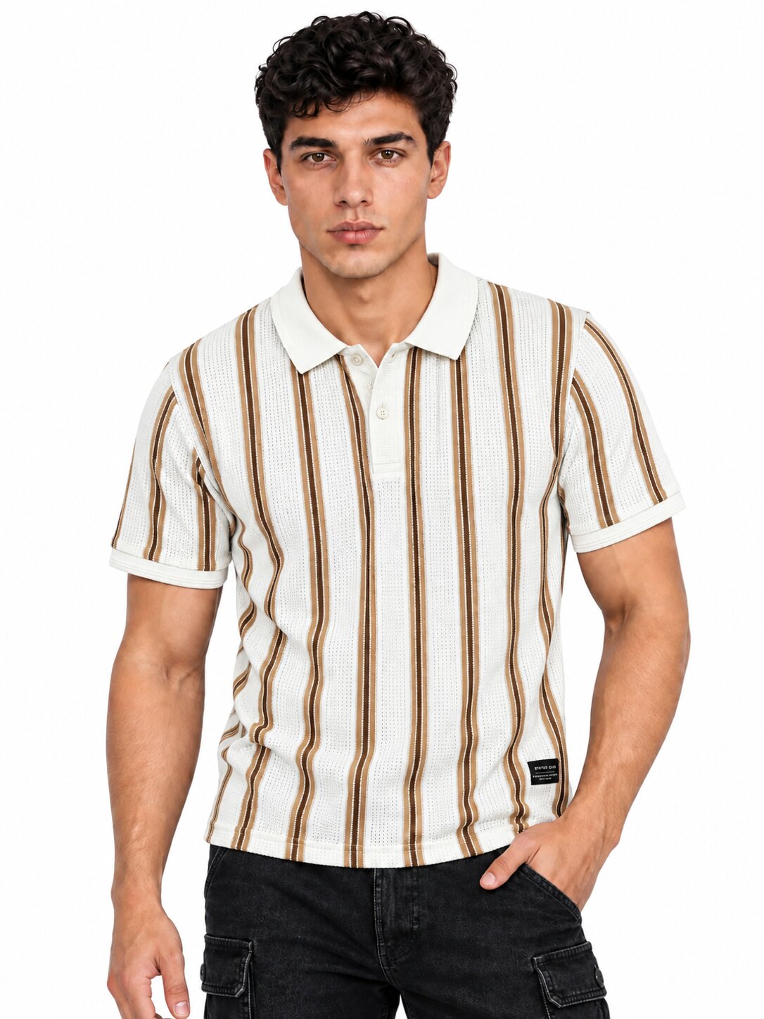 Brown Vertical Stripe Polo