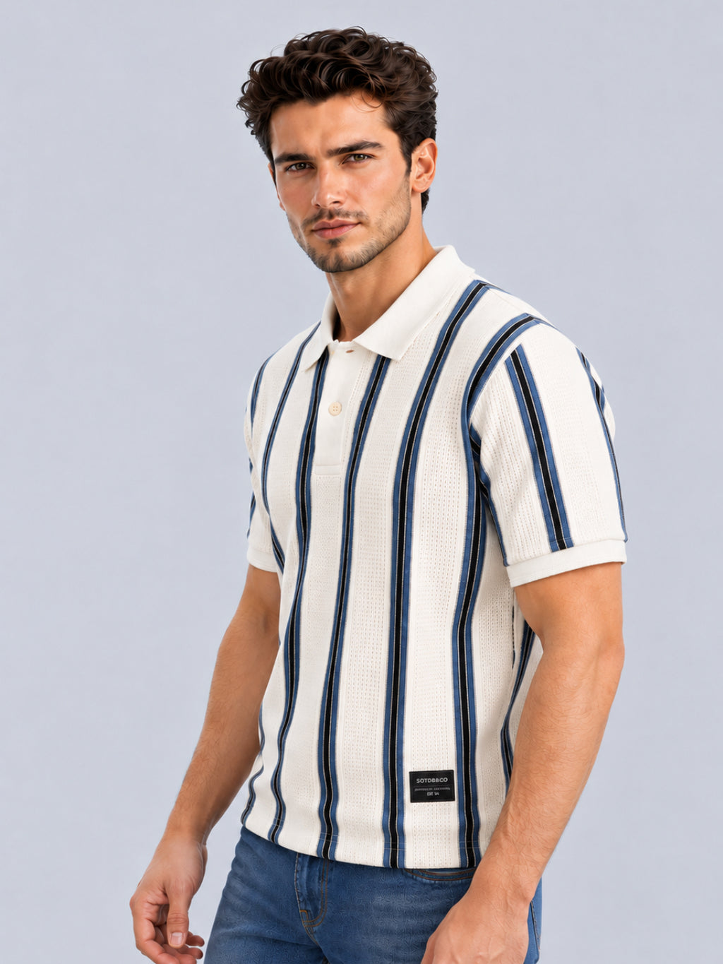Slate Grey Vertical Stripe Polo