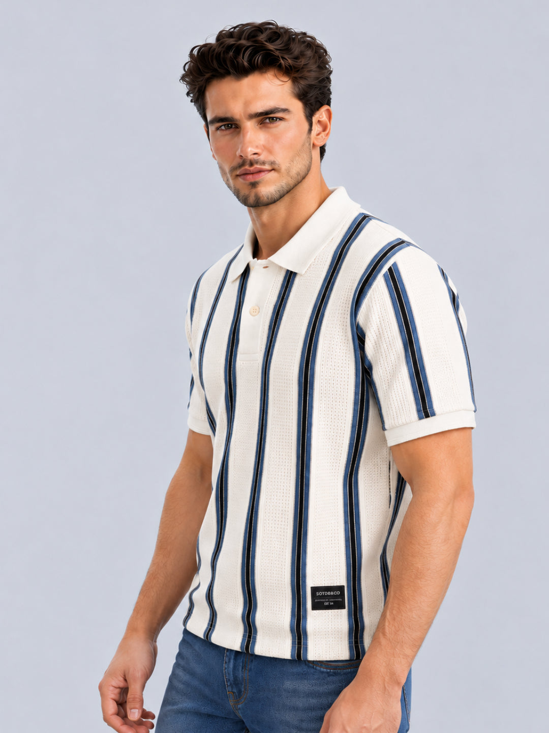 Slate Grey Vertical Stripe Polo