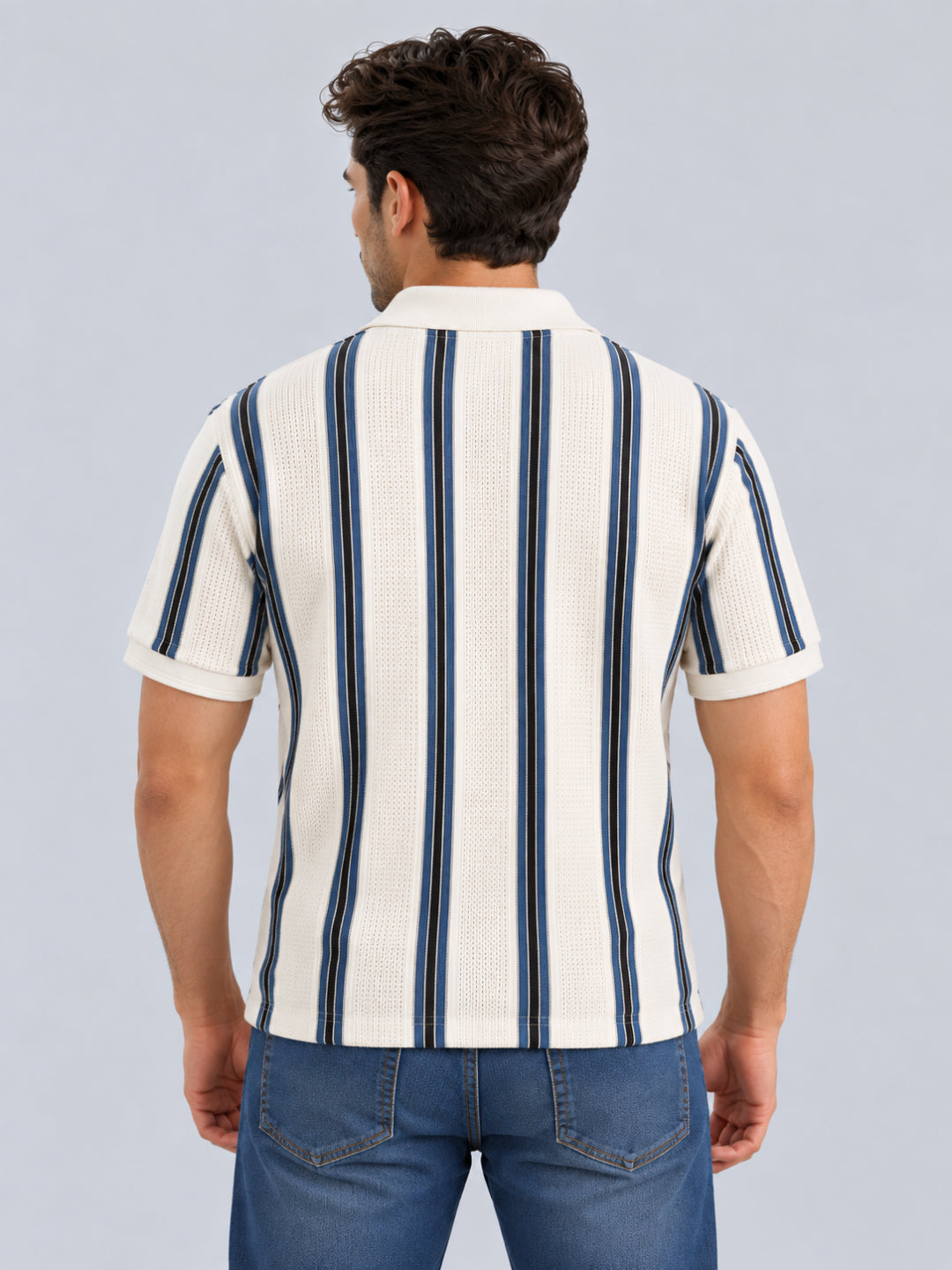 Slate Grey Vertical Stripe Polo