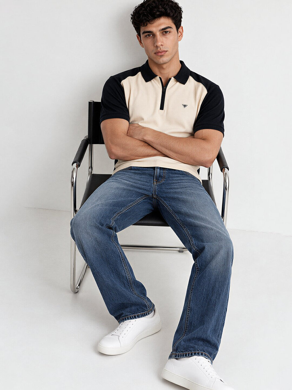 Men's Colourblocked Cotton Polo Collar Regular Fit T-Shirt