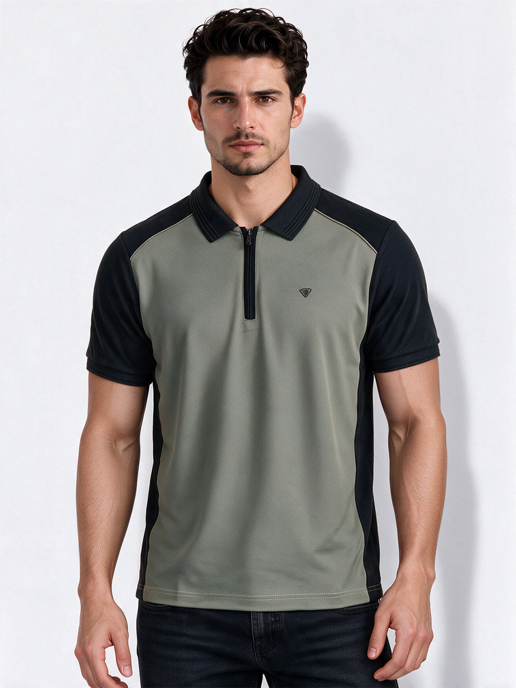 Men's Cotton Blend Cut & Sew Polo Collar Regular Fit T-Shirt