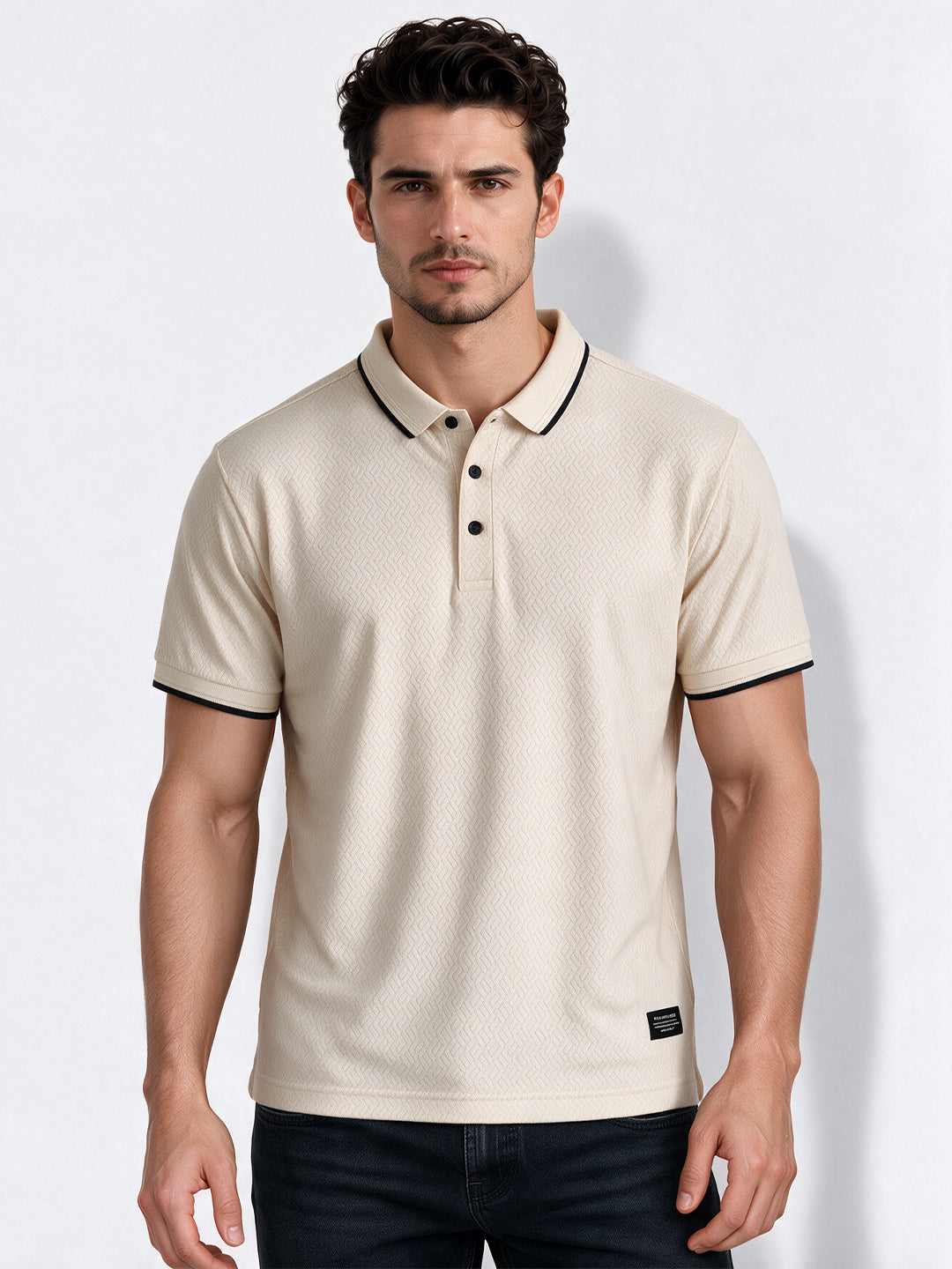 Men's Blend Jacquard Polo Collar Regular Fit T-Shirt
