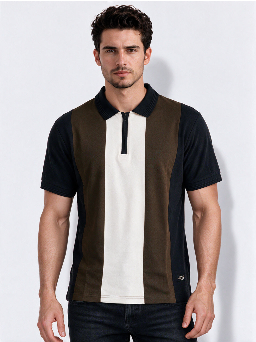 Men's Cotton Blend Cut & Sew Polo Collar Regular Fit T-Shirt