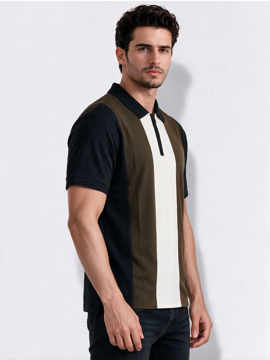 Men's Cotton Blend Cut & Sew Polo Collar Regular Fit T-Shirt