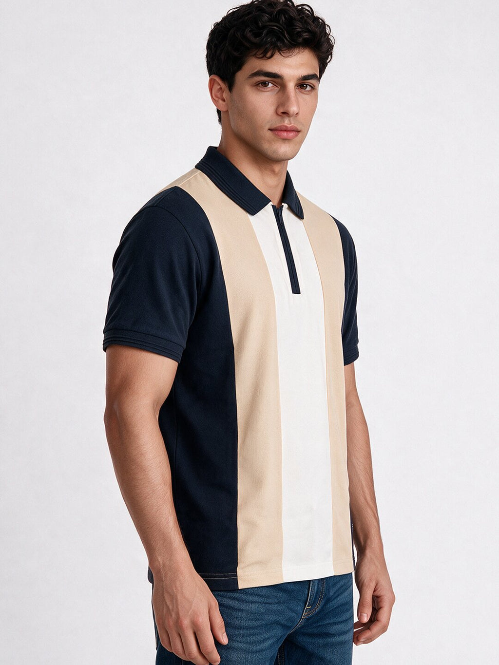 Men's Colourblocked Cotton Polo Collar Regular Fit T-Shirt