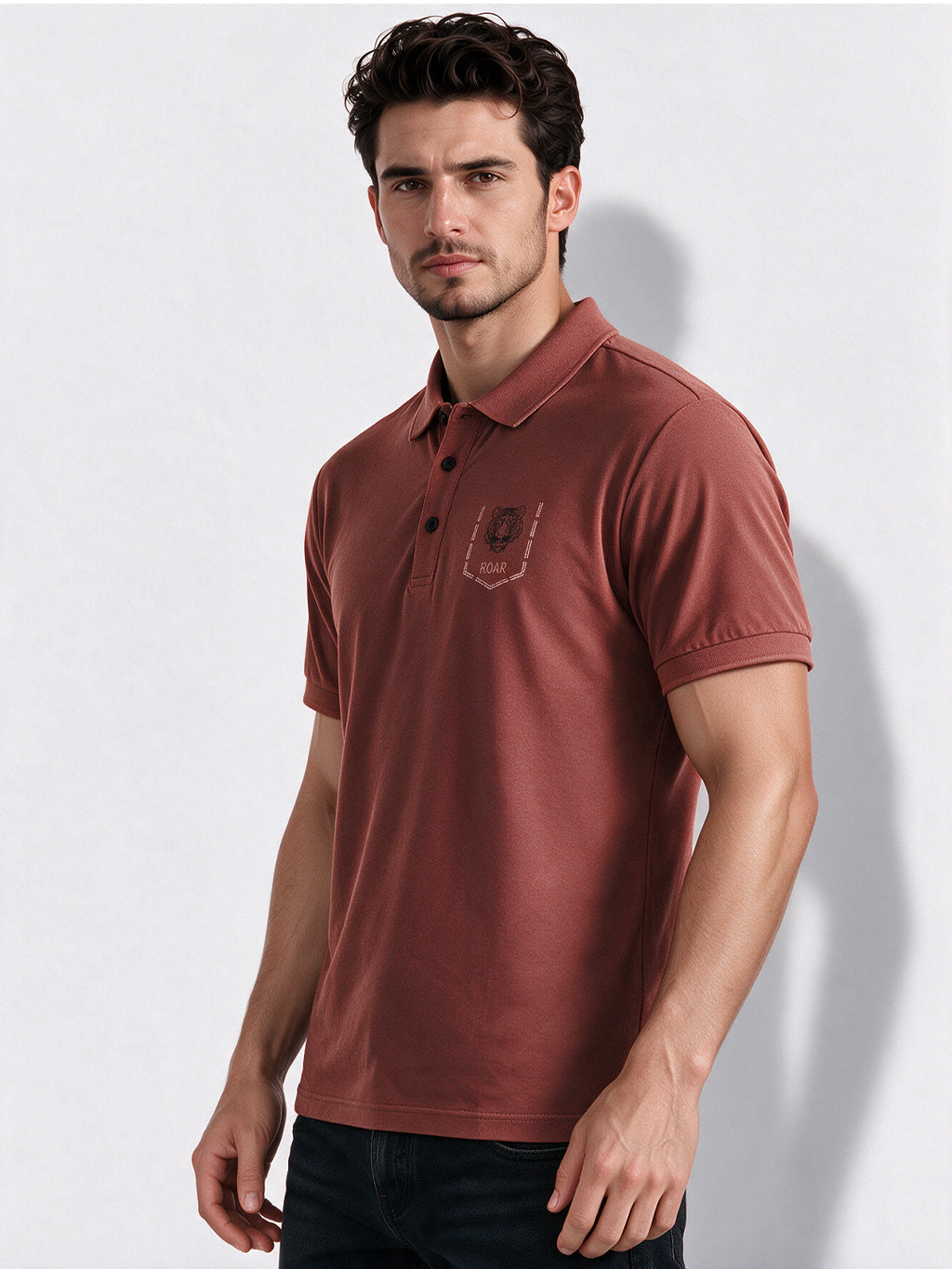 Men's Cotton Blend Tiger Printed Polo Collar Regular Fit T-Shirt