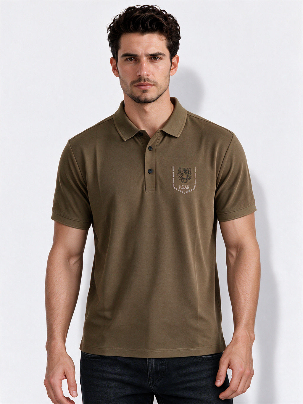 Men's Cotton Blend Tiger Printed Polo Collar Regular Fit T-Shirt