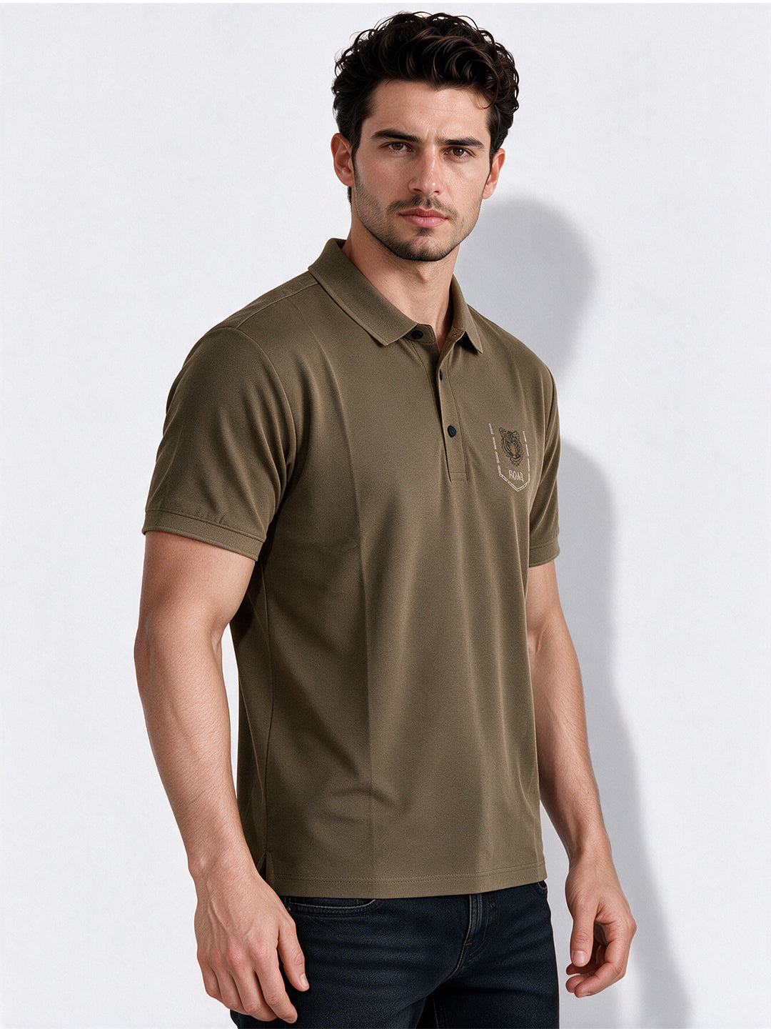 Men's Cotton Blend Tiger Printed Polo Collar Regular Fit T-Shirt
