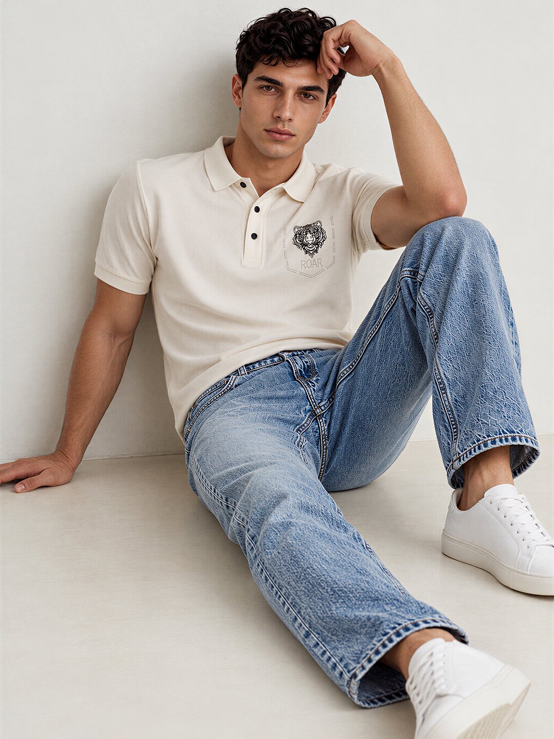 Men's Printed Cotton Polo Collar Regular Fit T-Shirt