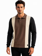 Black Color Block Knit Polo T-shirt