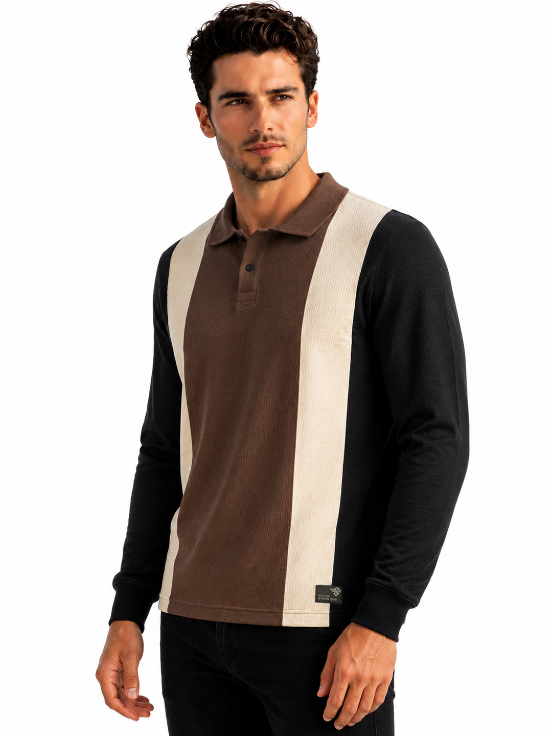 Black Color Block Knit Polo T-shirt