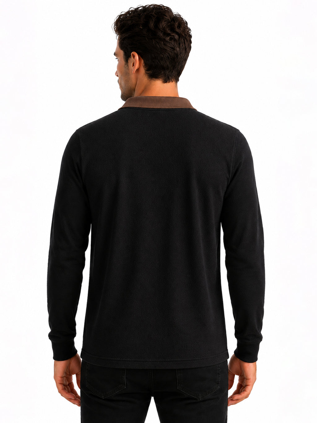 Black Color Block Knit Polo T-shirt