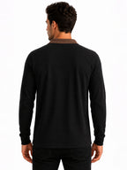 Black Color Block Knit Polo T-shirt