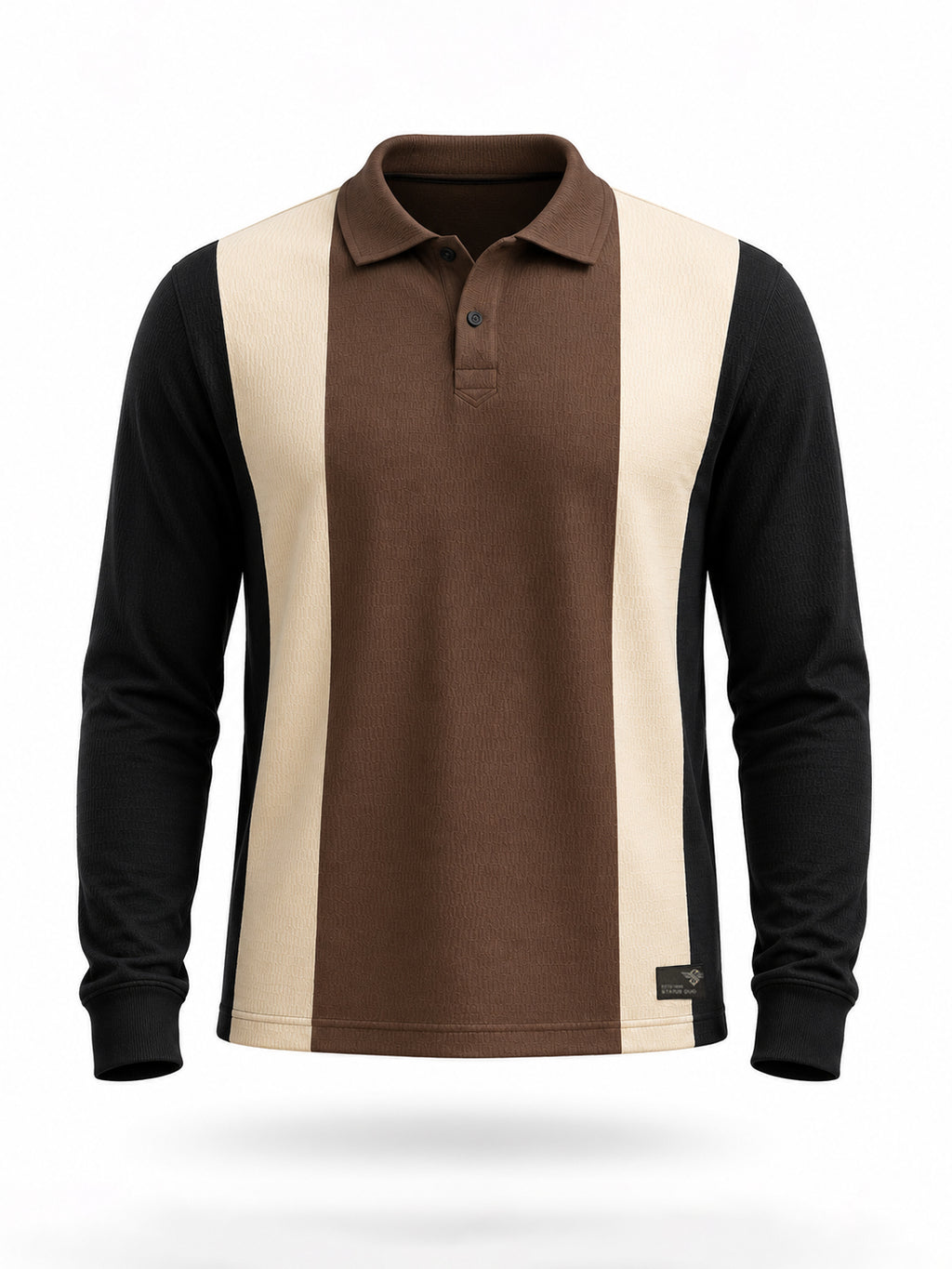 Black Color Block Knit Polo T-shirt
