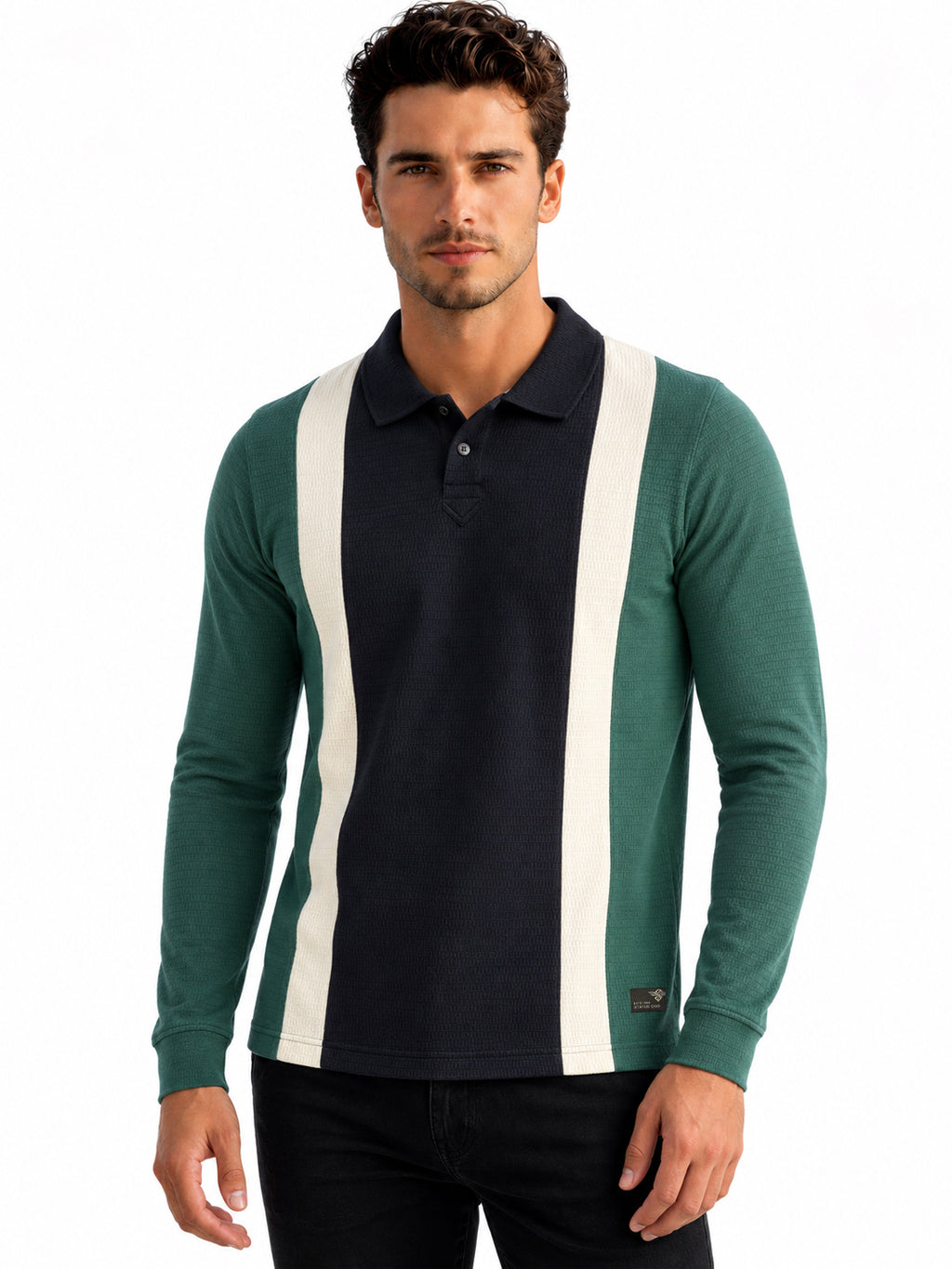 Bottle Green Color Block Knit Polo T-shirt