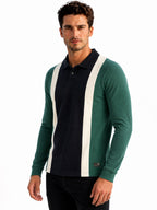 Bottle Green Color Block Knit Polo T-shirt
