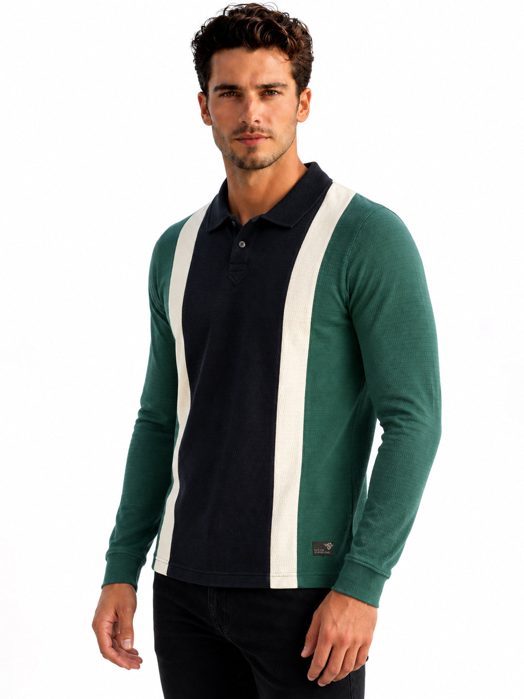 Bottle Green Color Block Knit Polo T-shirt