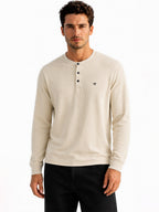 Solid Henley Neck Regular Fit Full Sleeve T-Shirt