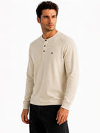 Solid Henley Neck Regular Fit Full Sleeve T-Shirt