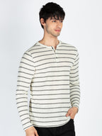 Mens Striped Henley Neck Full Sleeve T-Shirt