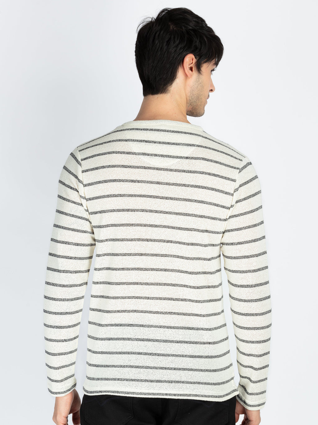 Mens Striped Henley Neck Full Sleeve T-Shirt