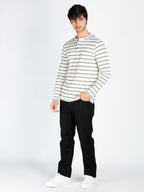 Mens Striped Henley Neck Full Sleeve T-Shirt