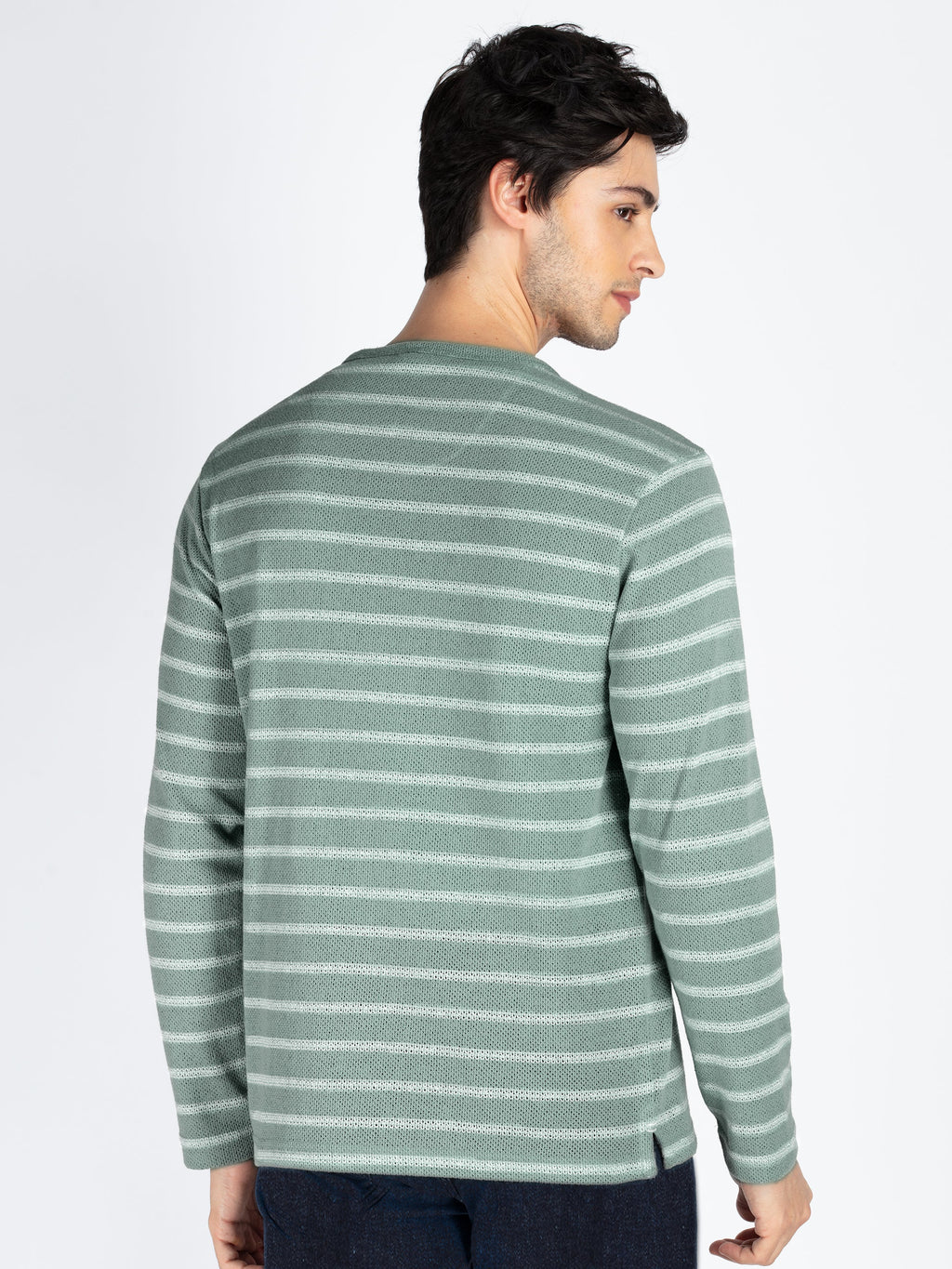 Mens Striped Henley Neck Full Sleeve T-Shirt