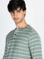 Mens Striped Henley Neck Full Sleeve T-Shirt