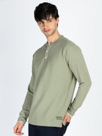 Mens Solid Henley Neck Full Sleeve T-Shirt