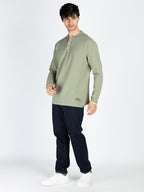Mens Solid Henley Neck Full Sleeve T-Shirt