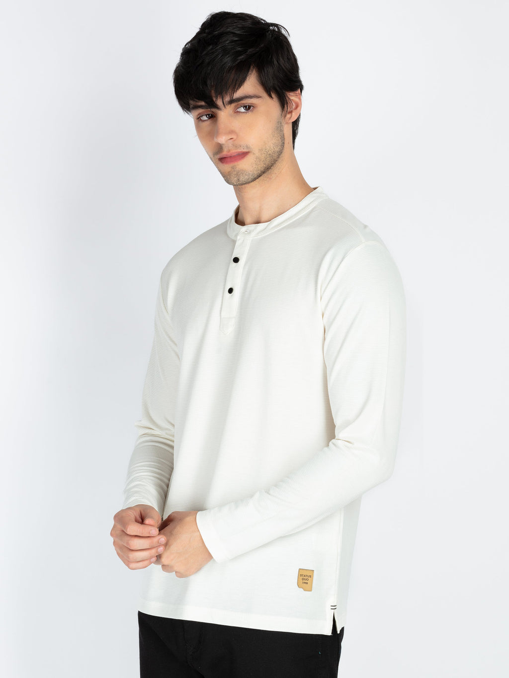 Men's Solid Henley Neck Full Sleeve T-Shirt