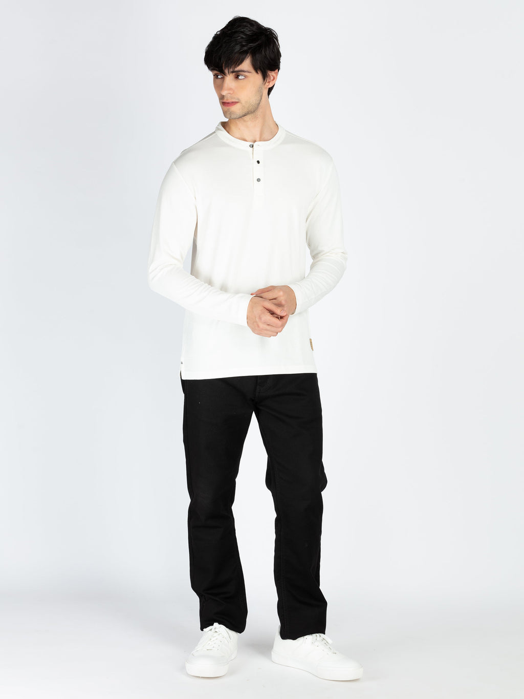 Men's Solid Henley Neck Full Sleeve T-Shirt