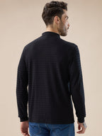 Men's Solid Textured Full Sleeves Regular Fit Polo T-shirt
