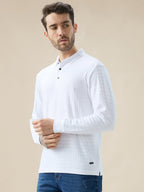 Men's Solid Textured Full Sleeves Regular Fit Polo T-shirt