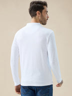Men's Solid Textured Full Sleeves Regular Fit Polo T-shirt