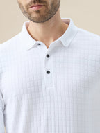 Men's Solid Textured Full Sleeves Regular Fit Polo T-shirt