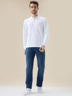 Men's Solid Textured Full Sleeves Regular Fit Polo T-shirt