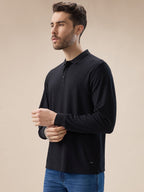 Men's Solid Striped Textured Full Sleeves Regular Fit Polo T-shirt