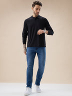 Men's Solid Striped Textured Full Sleeves Regular Fit Polo T-shirt