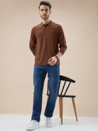 Men's Solid Striped Textured Full Sleeves Regular Fit Polo T-shirt