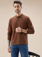 Men's Solid Striped Textured Full Sleeves Regular Fit Polo T-shirt