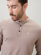 Men's Solid Henley Neck Regular Fit Full Sleeve T-Shirt with Logo