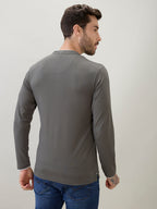 Men's Solid Henley Neck Regular Fit Full Sleeve T-Shirt with Logo