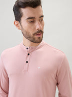 Men's Solid Henley Neck Regular Fit Full Sleeve T-Shirt with Logo