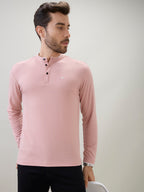 Men's Solid Henley Neck Regular Fit Full Sleeve T-Shirt with Logo