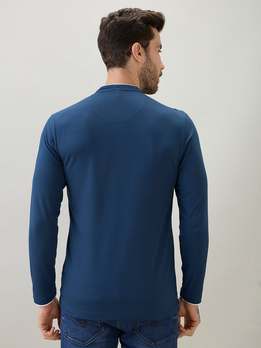 Men's Solid Henley Neck Regular Fit Full Sleeve T-Shirt with Logo
