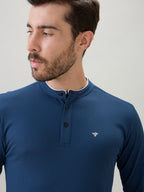 Men's Solid Henley Neck Regular Fit Full Sleeve T-Shirt with Logo