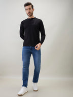 Mens Solid Henley Neck Regular Fit Full Sleeve T-Shirt with Logo and Button Closure