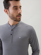 Men's Solid Henley Neck Regular Fit Full Sleeve T-Shirt with Logo and Button Closure